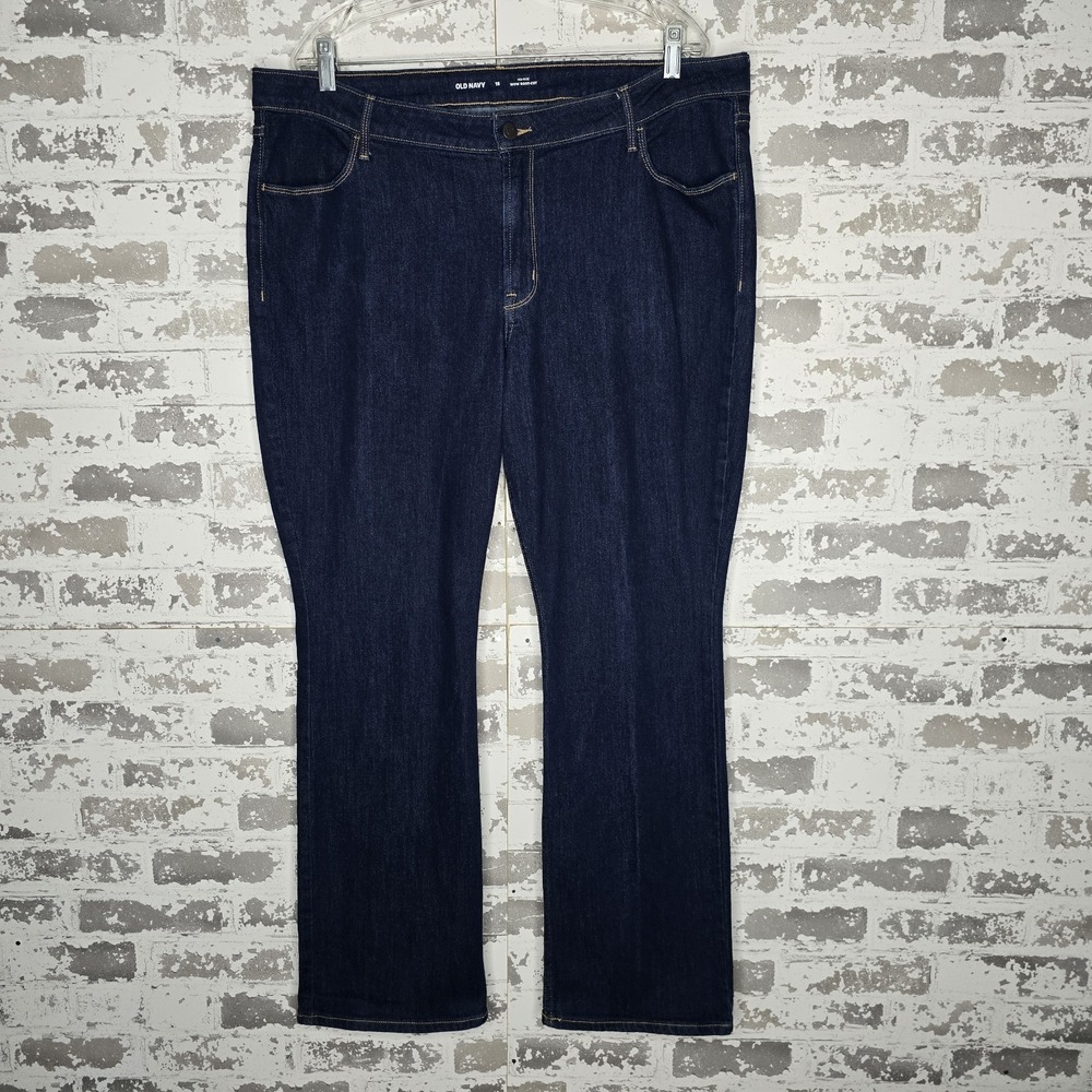 Old Navy Jeans Womens Size 18 Mid Rise Wow Boot Cut Dark Blue Wash Stretch Denim